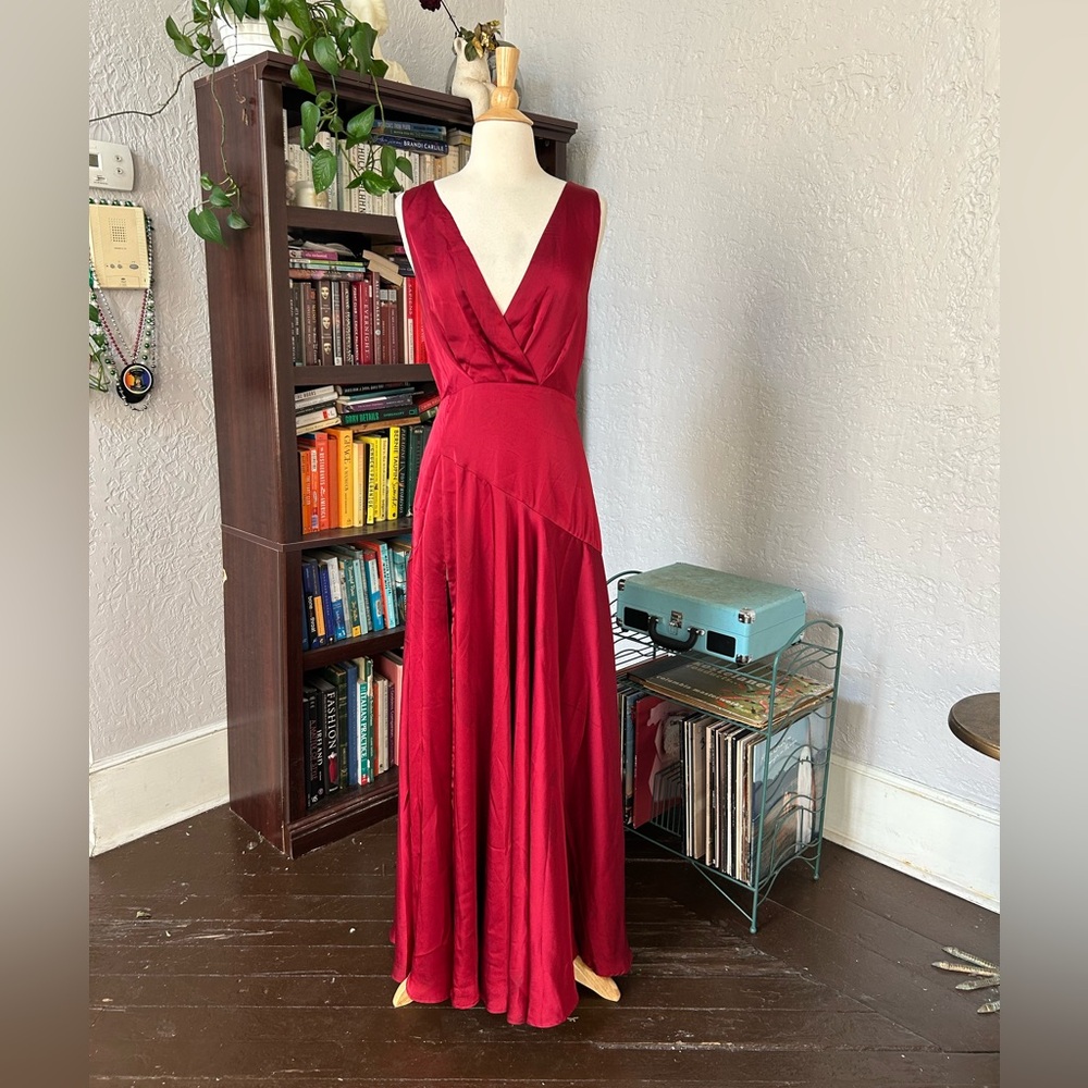 Forever 21 Bias Cut Red Satin Prom Dress